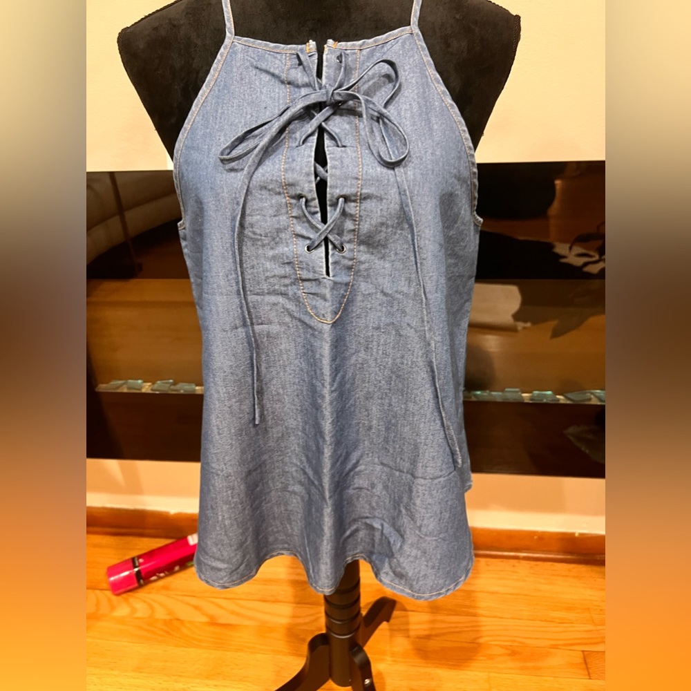 DenimJean look sleeveless swing top .. size L